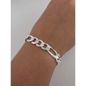 Brand New Italian Sterling Silver 925 Figaro Link 11 MM Bracelet 8.5''